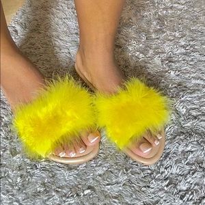 Yellow furry Cape Robbins sandals true to size